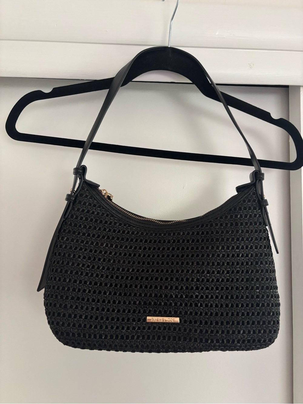 Rachel Zoe Black Woven Shoulder Bag with Gold Hardware